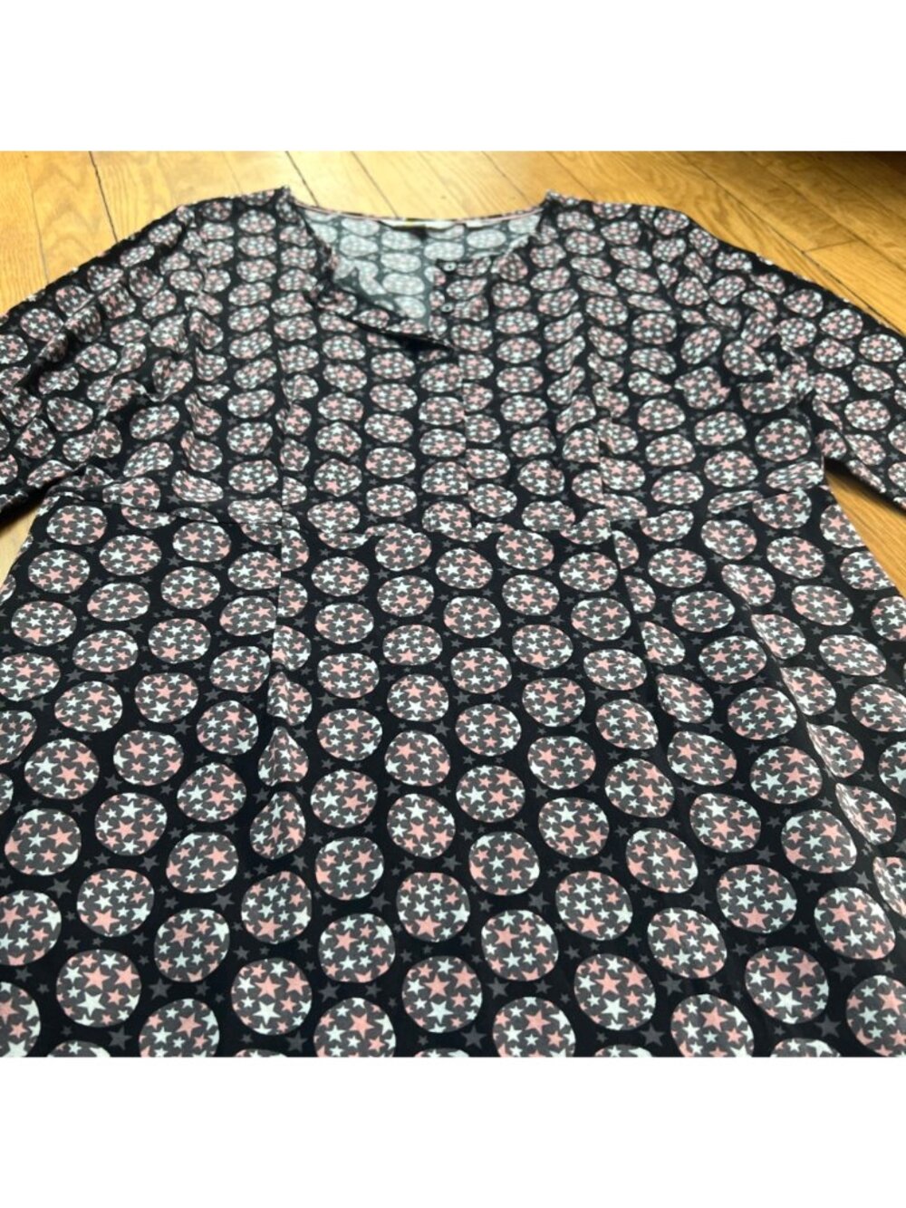 Boden Size 8R Black Pink White Star Polka Dot Ottilie Split Neck A-Line Dress - Picture 7 of 16